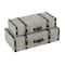 Gray Fabric Woven Storage Decorative Trunk with Silver Latches & Buckles Set